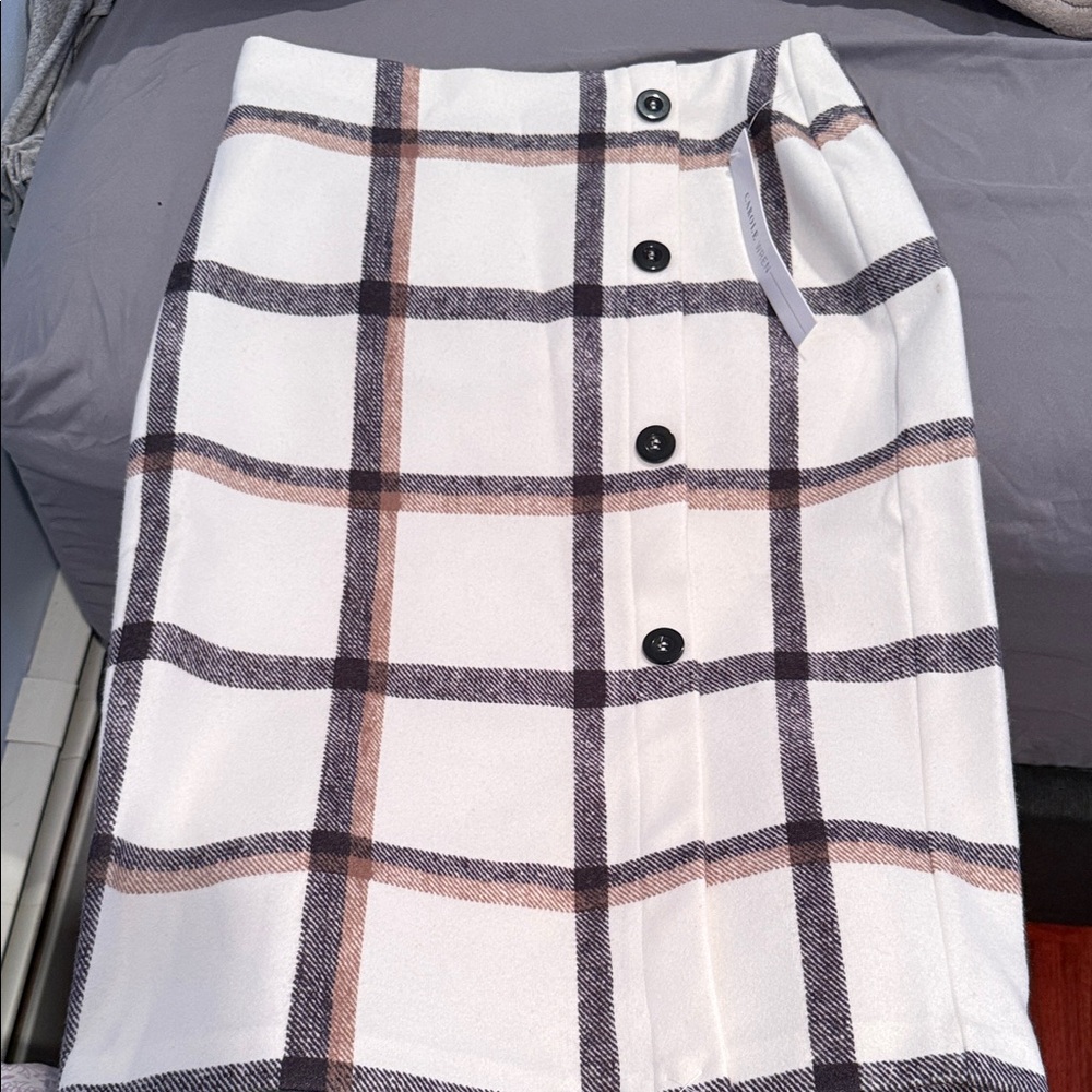 Elegant Plaid Pencil Skirt in Cream and Brown